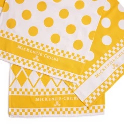 MacKenzie-Childs Argyle Dish Towels - Yellow - Set Of 3* Kitchen & Table Linens