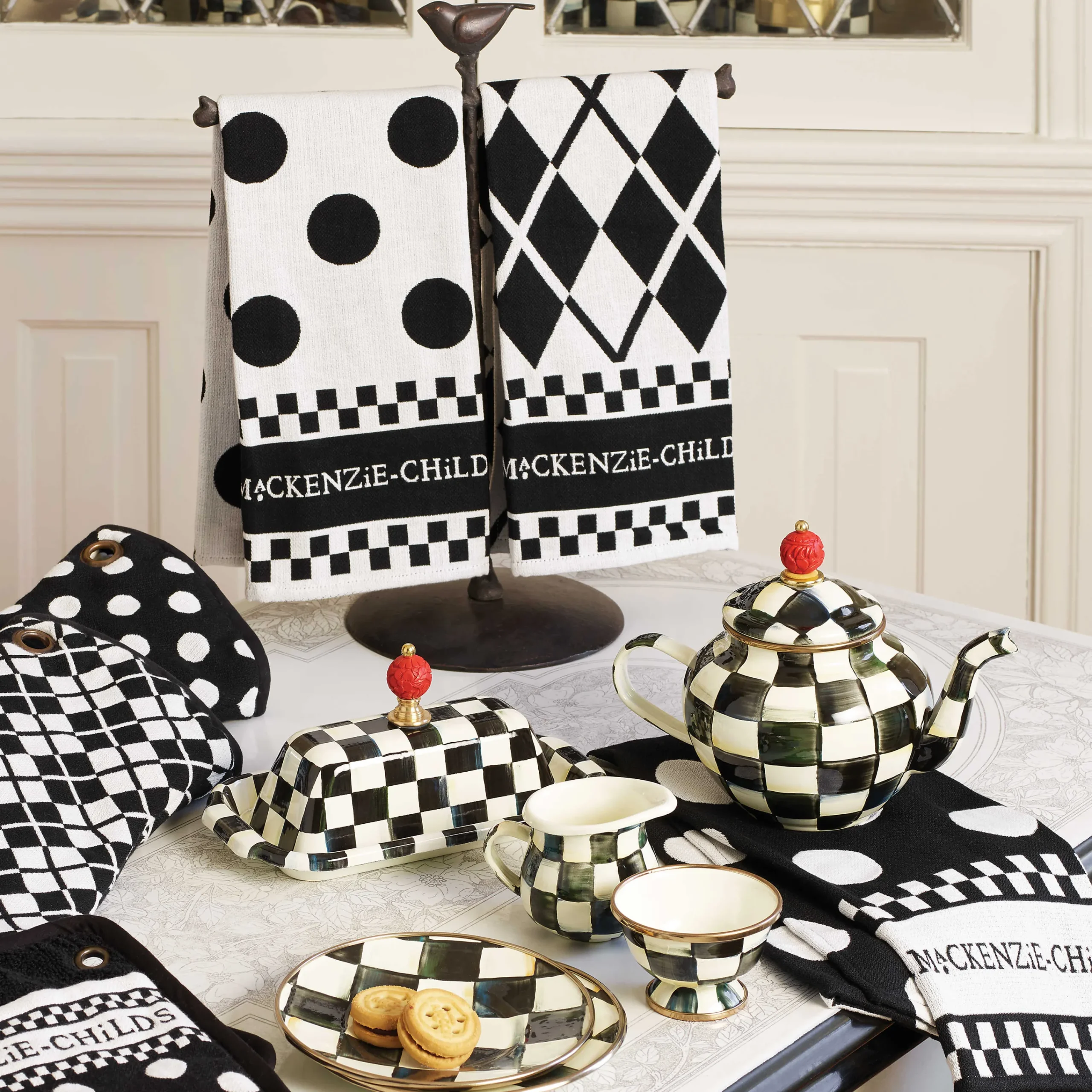 MacKenzie-Childs Black & White Dot Dish Towels - Set Of 3* Kitchen & Table Linens