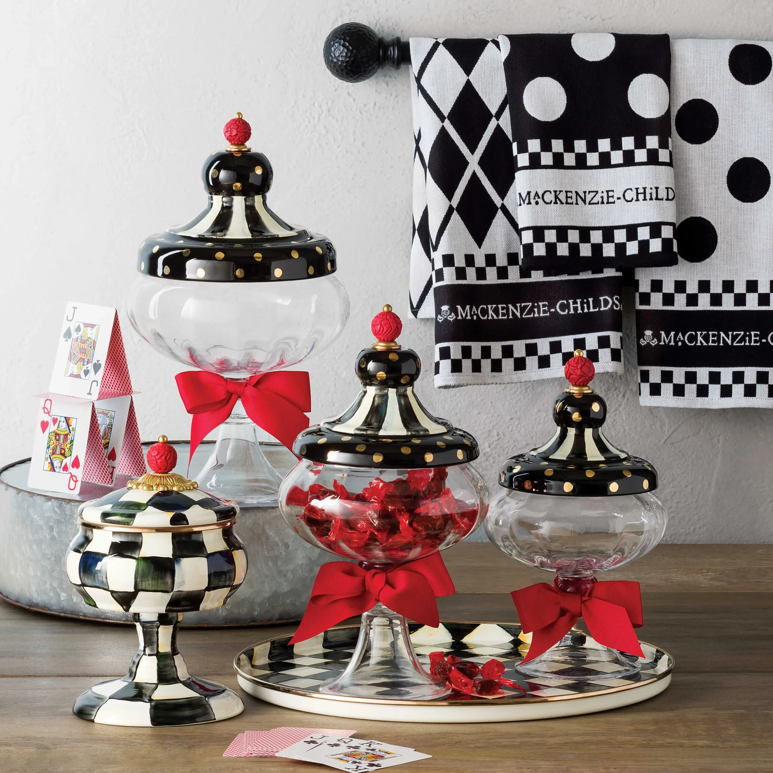 MacKenzie-Childs Black & White Dot Dish Towels - Set Of 3* Kitchen & Table Linens