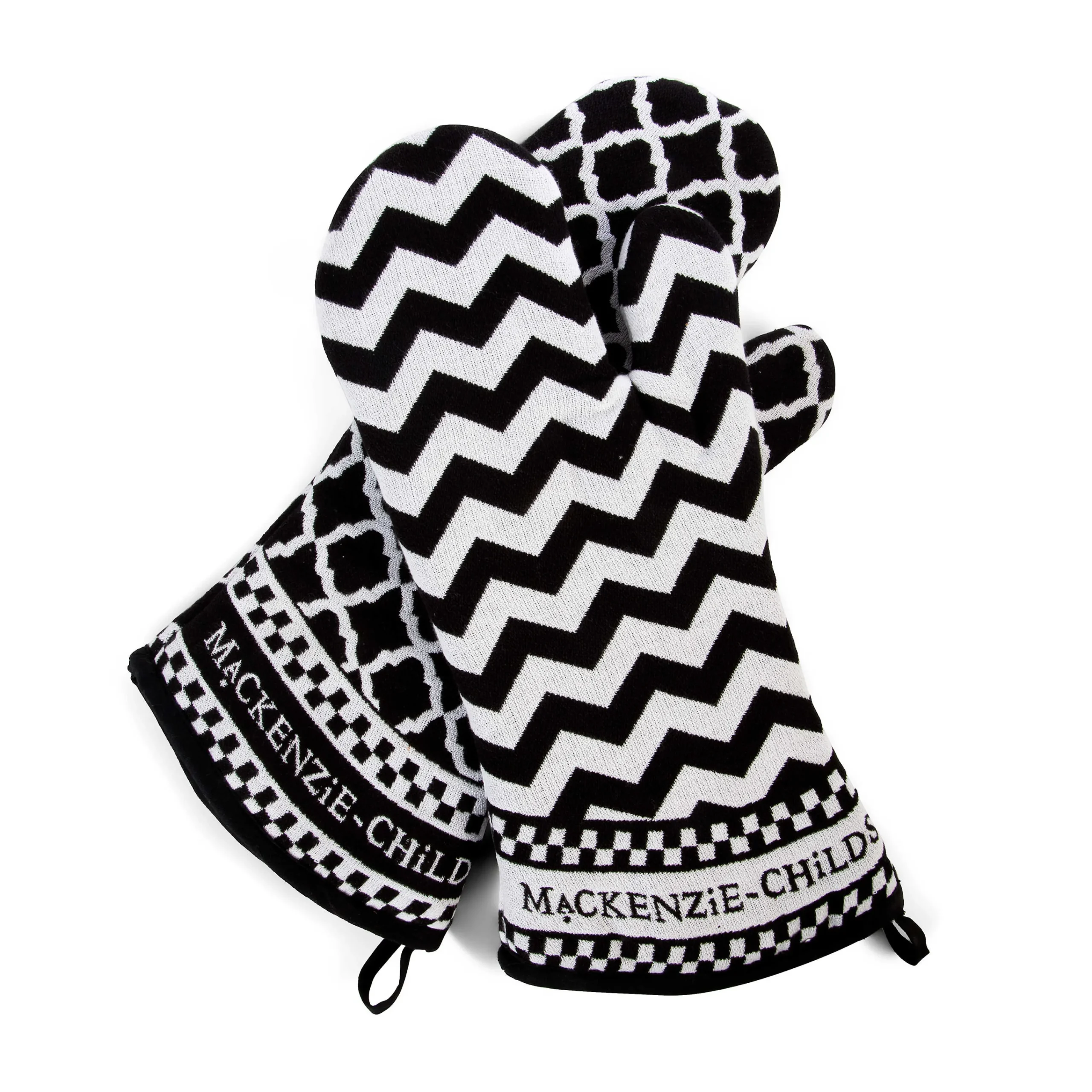 MacKenzie-Childs Black & White Zig Zag Oven Mitts - Set Of 2* Kitchen & Table Linens