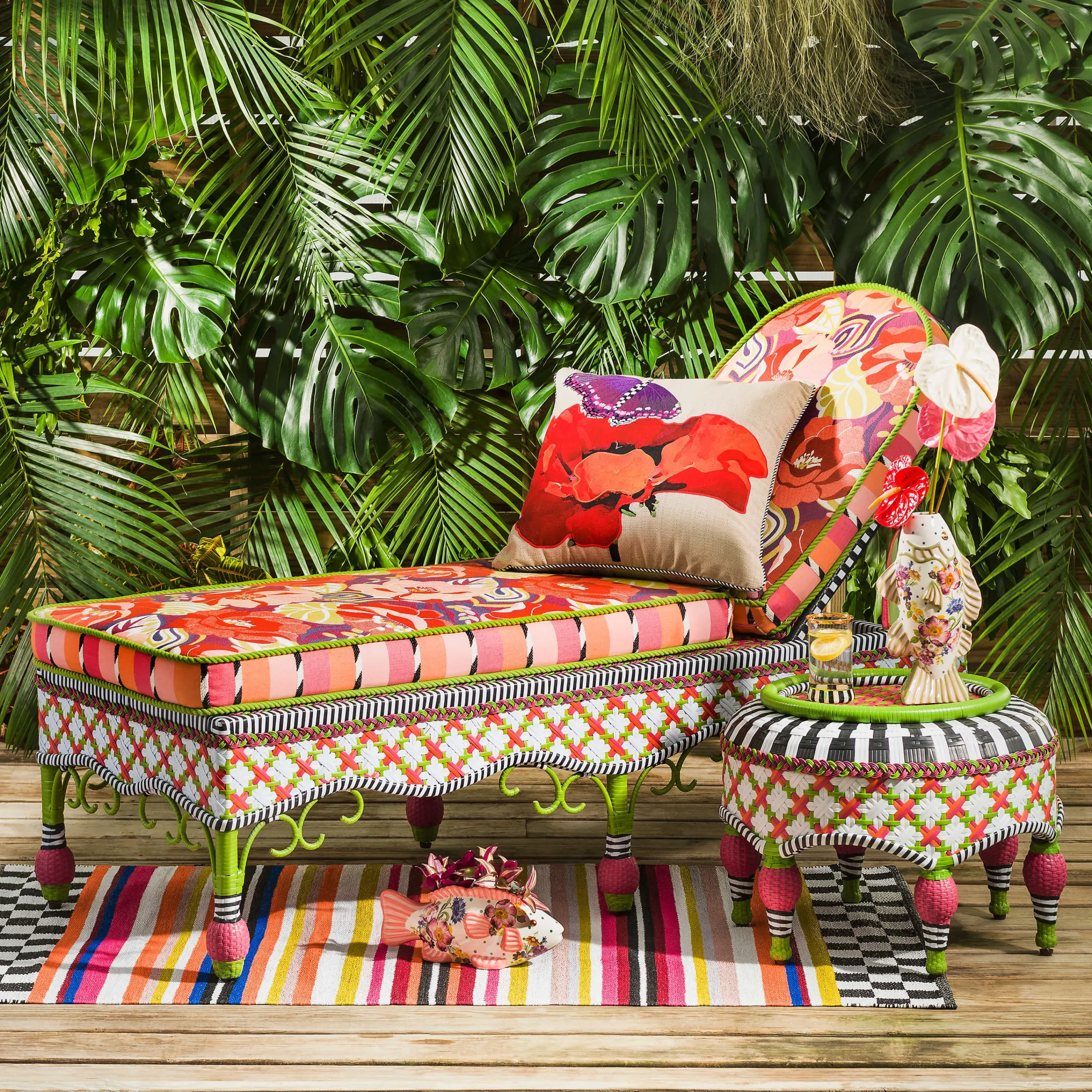 MacKenzie-Childs Breezy Poppy Outdoor Ottoman* Outdoor Furniture