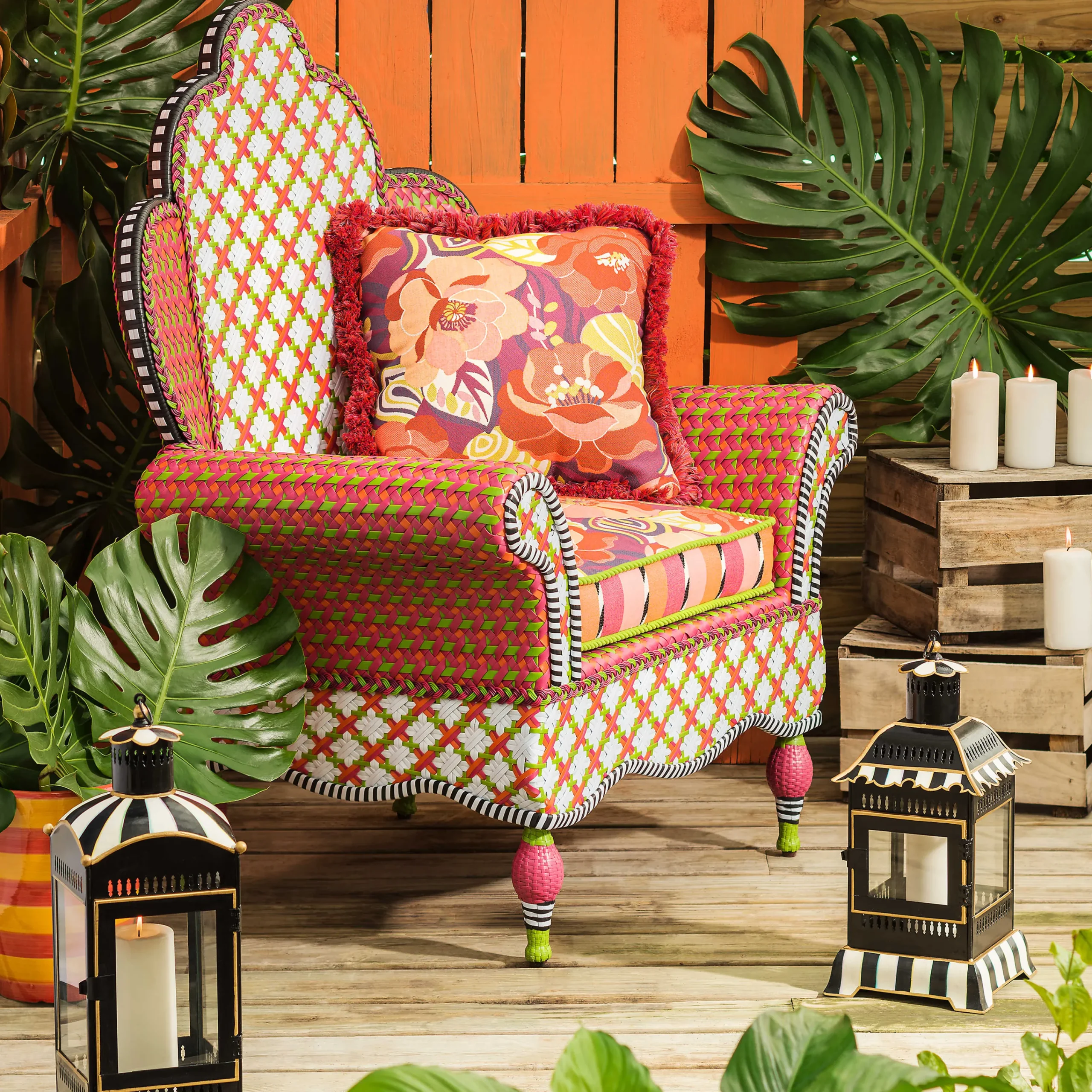 MacKenzie-Childs Breezy Poppy Outdoor Wing Chair* Outdoor Furniture