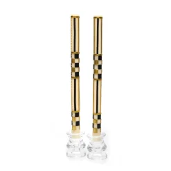 MacKenzie-Childs Check & Stripe Dinner Candles - Black & Gold - Set Of 2* Candles & Fragrances