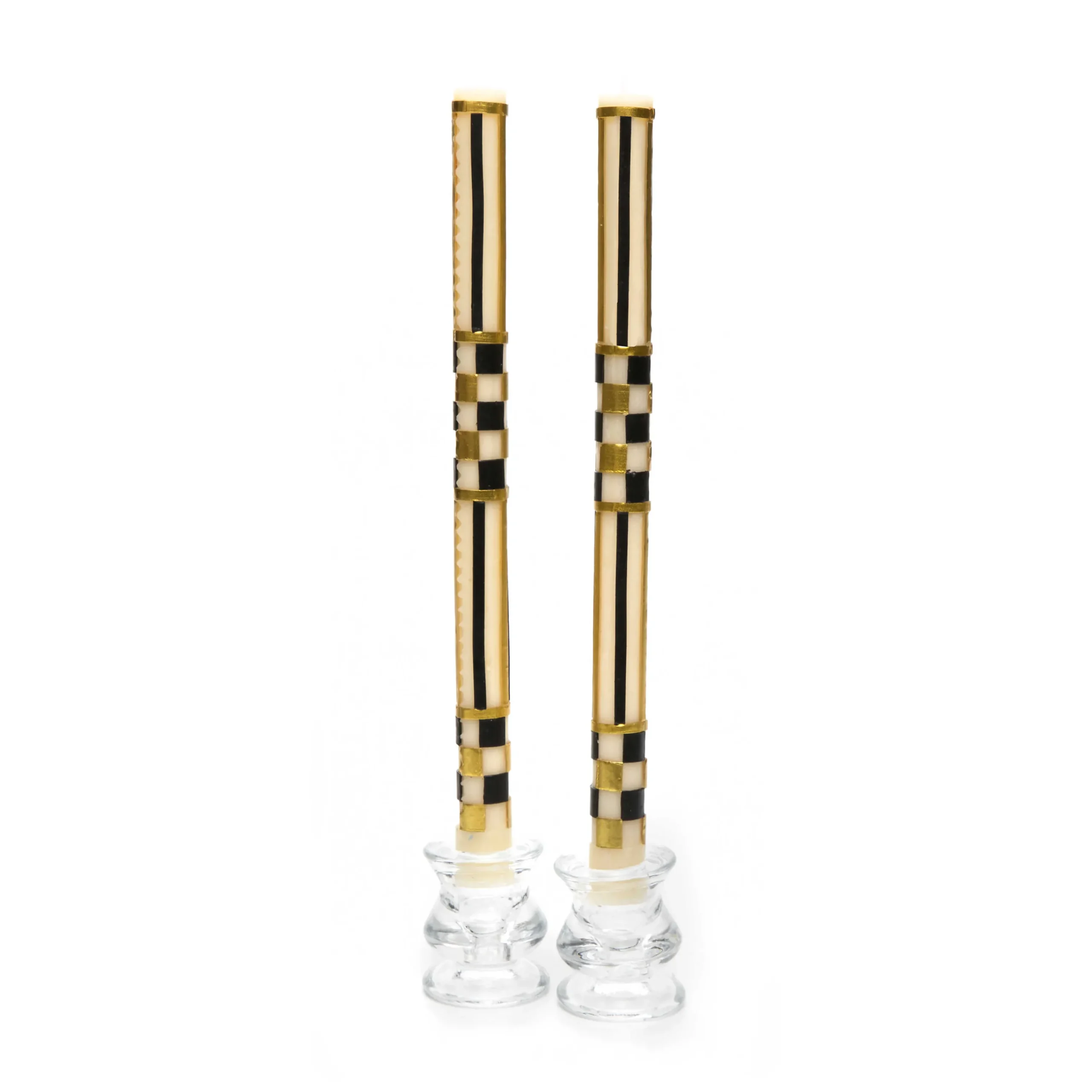 MacKenzie-Childs Check & Stripe Dinner Candles - Black & Gold - Set Of 2* Candles & Fragrances