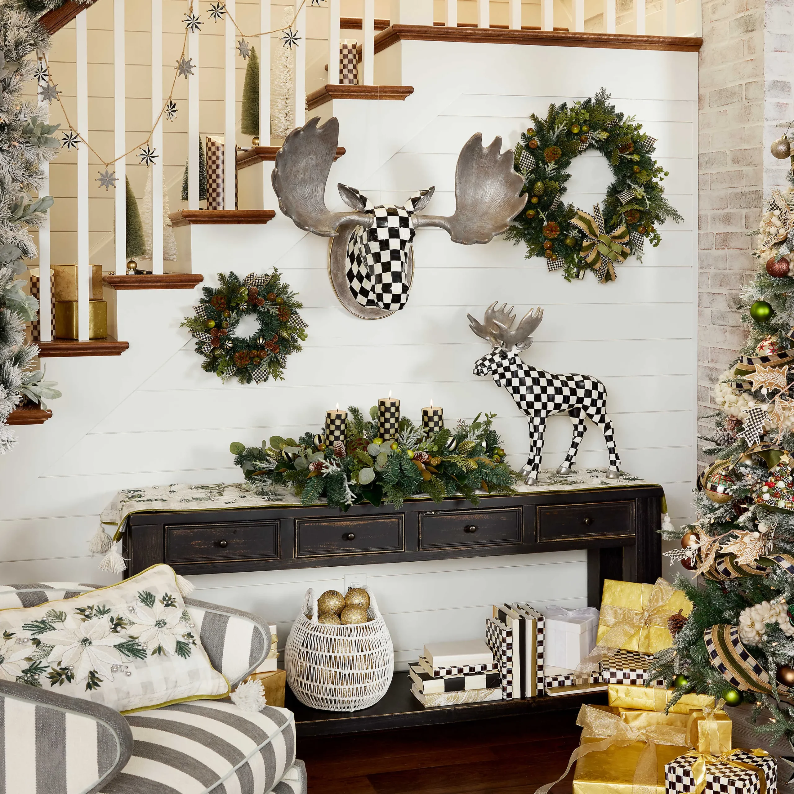 MacKenzie-Childs Check Pillar Candle - 6" - Black* Candles & Fragrances