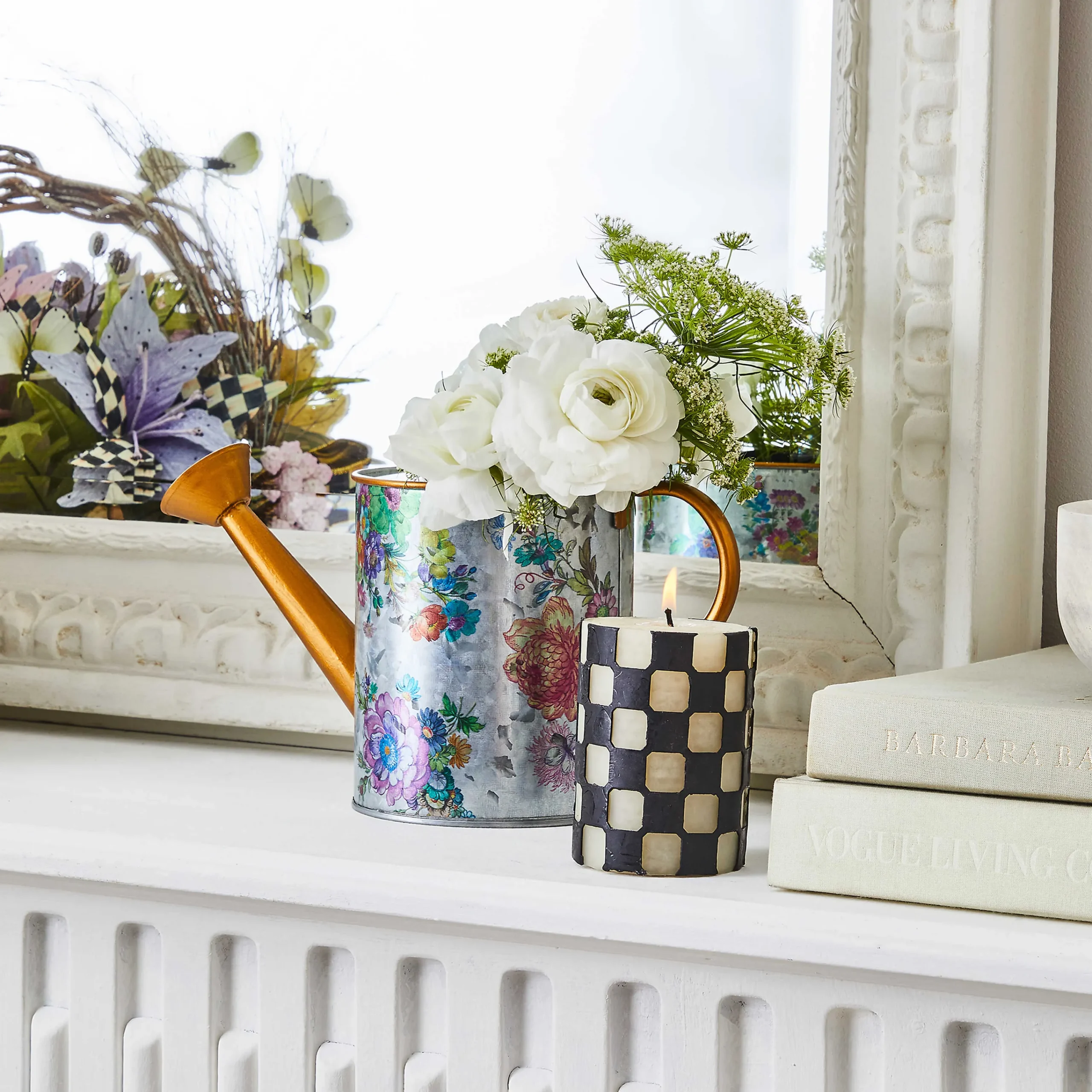 MacKenzie-Childs Check Pillar Candle - 4" - Black* Candles & Fragrances