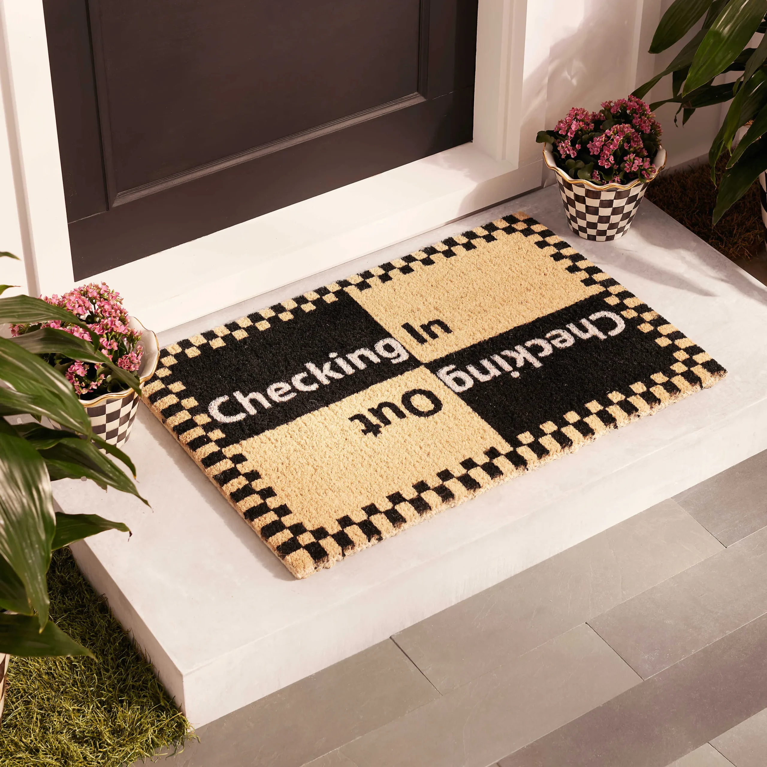 MacKenzie-Childs Checking In Checking Out Entrance Mat* Outdoor Rugs & Mats
