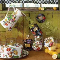 MacKenzie-Childs Cookie Jar With Flower Market Enamel Lid - White* Kitchen Storage & Organization