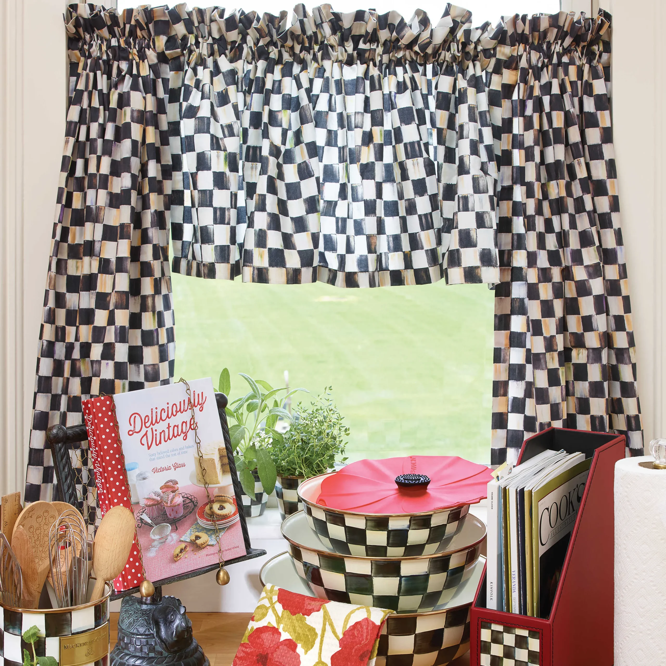 MacKenzie-Childs Courtly Check Cafe Curtains - Set Of 2* Room Accents