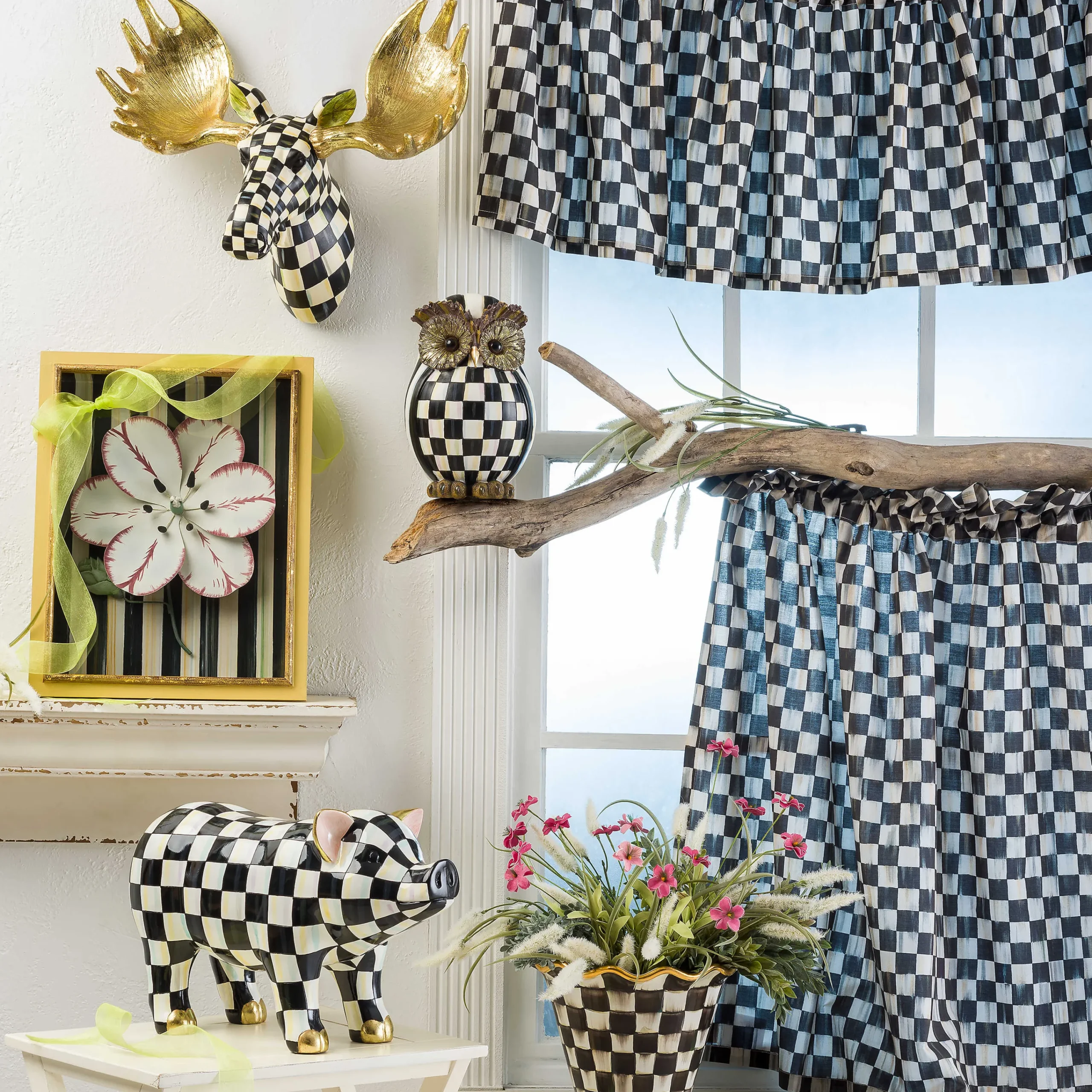 MacKenzie-Childs Courtly Check Cafe Curtains - Set Of 2* Room Accents