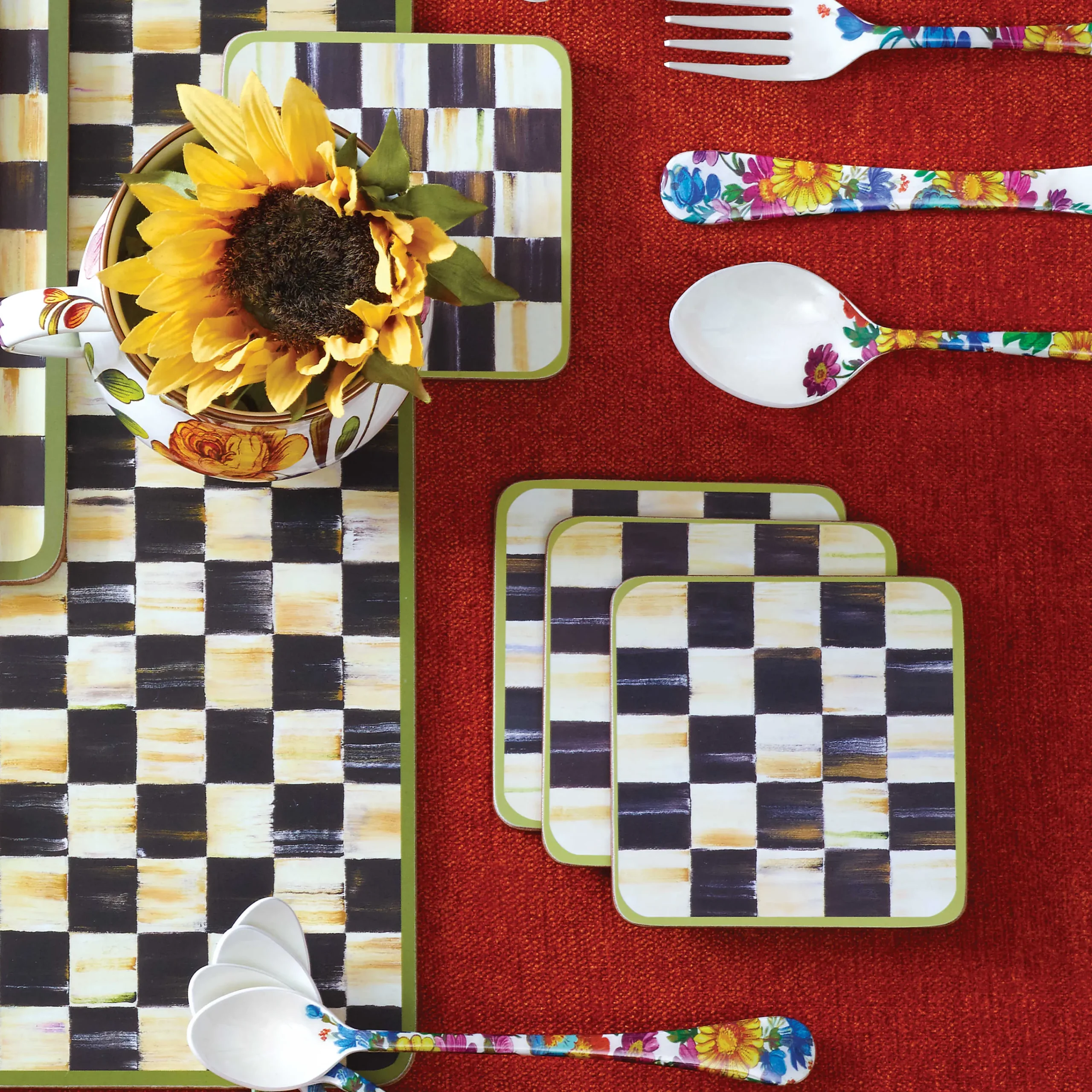 MacKenzie-Childs Courtly Check Cork Back Coasters - Set Of 4* Outdoor Entertaining