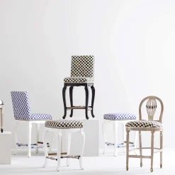 MacKenzie-Childs Courtly Check Counter Stool With Back - Black* Dining Room & Kitchen