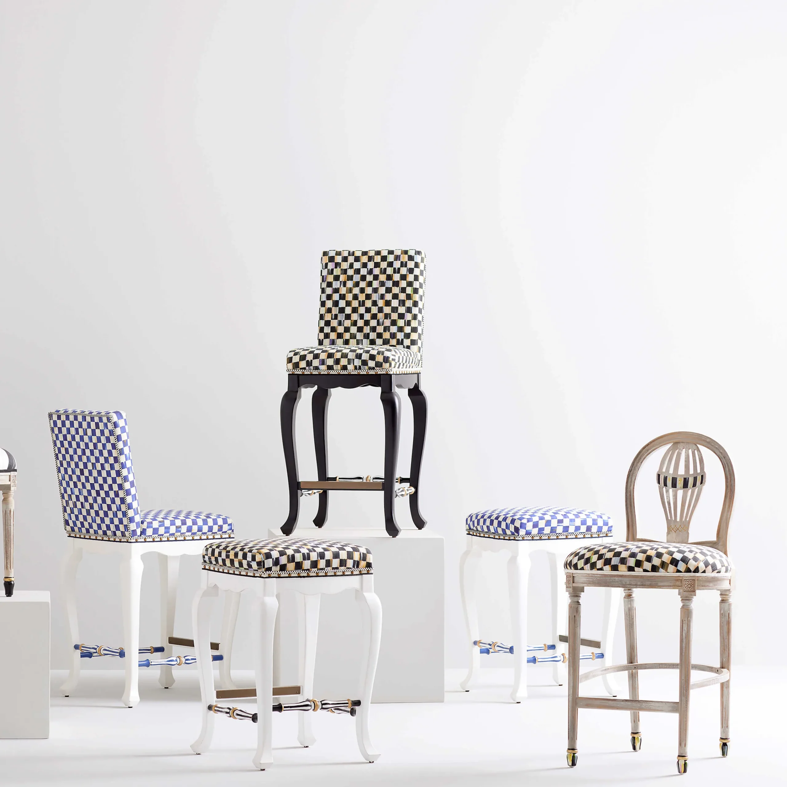 MacKenzie-Childs Courtly Check Counter Stool With Back - Black* Dining Room & Kitchen