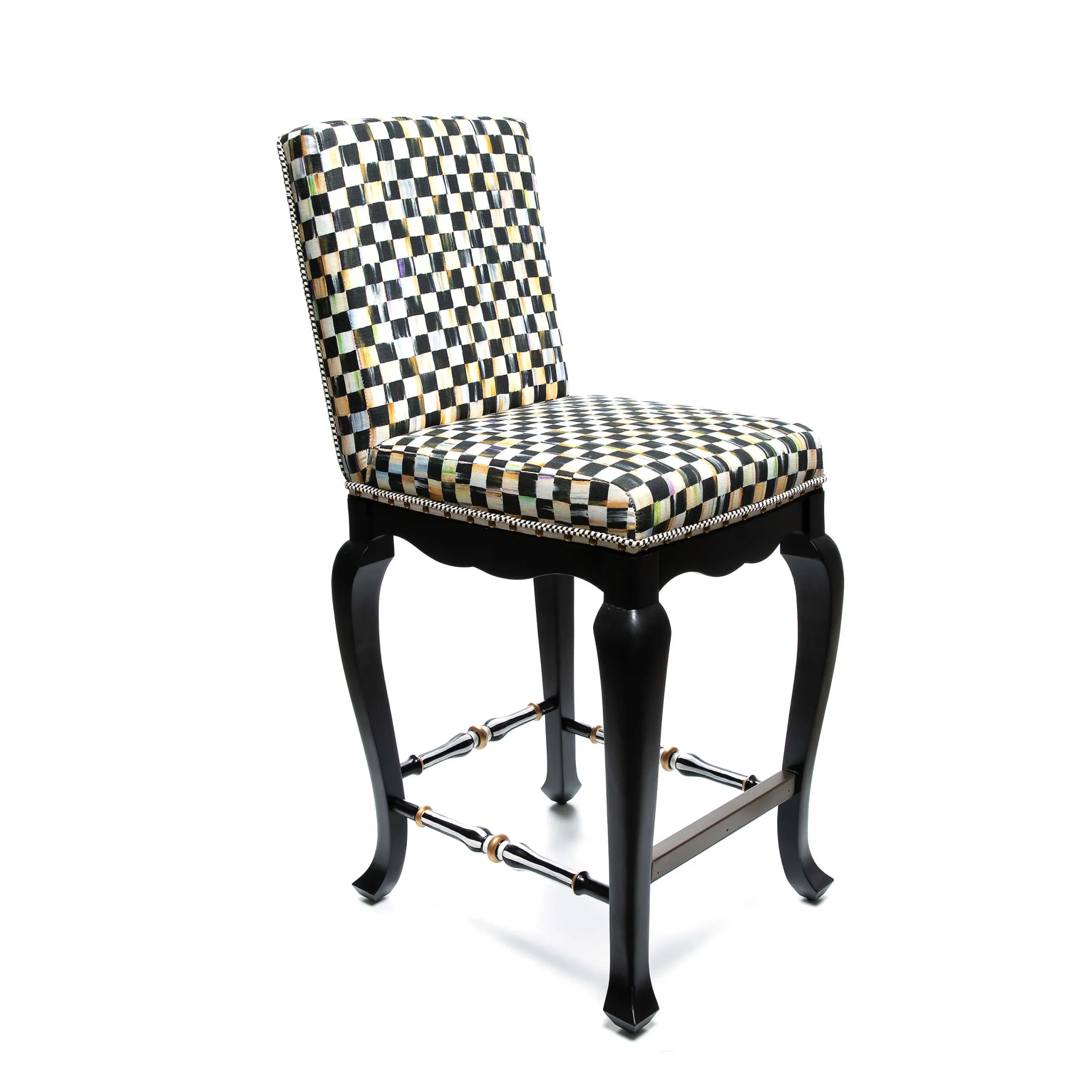 MacKenzie-Childs Courtly Check Counter Stool With Back - Black* Dining Room & Kitchen