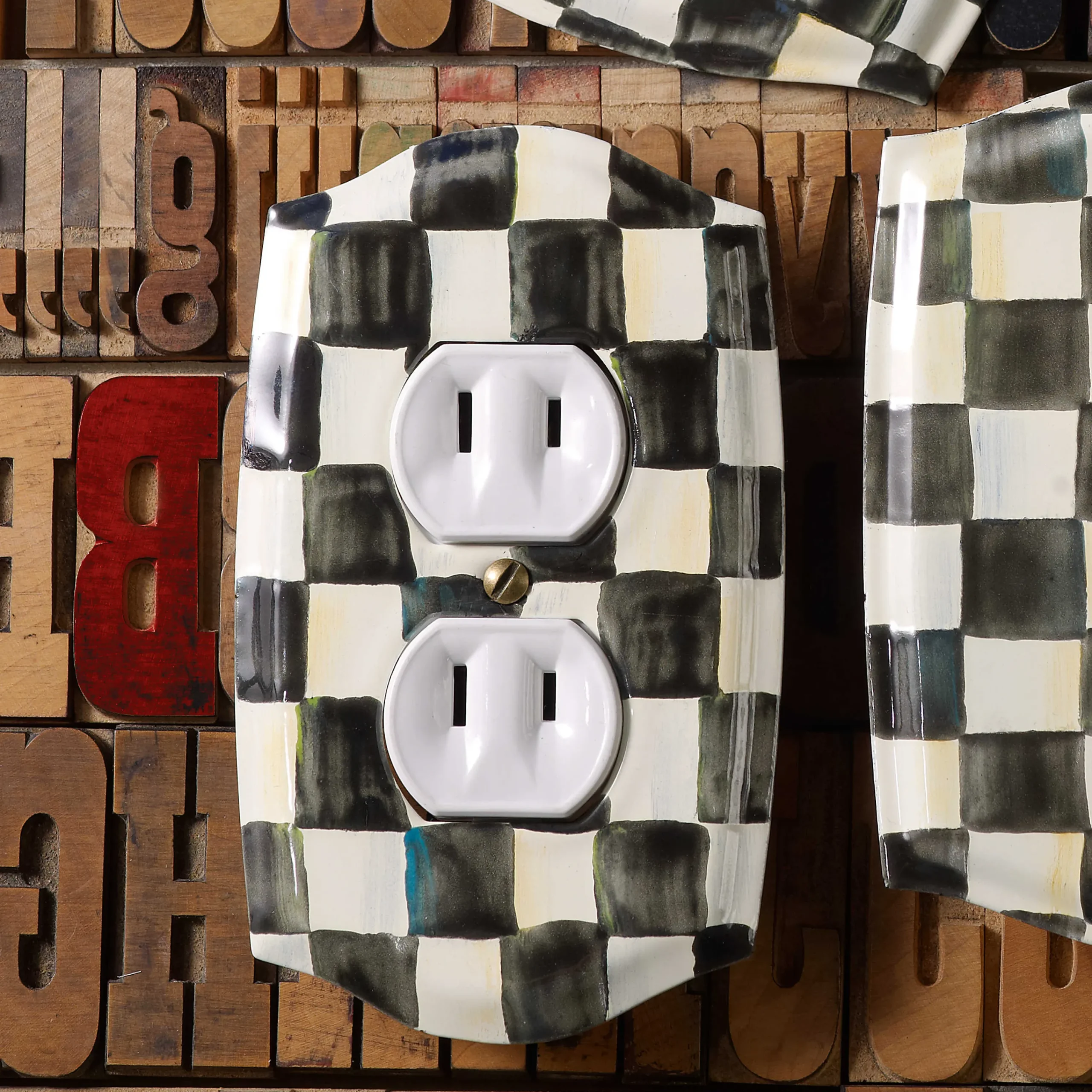 MacKenzie-Childs Courtly Check Enamel Double Outlet Cover* Room Accents