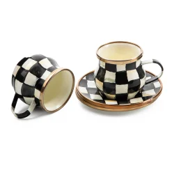 MacKenzie-Childs Courtly Check Enamel Espresso Cup & Saucer Set* Outdoor Entertaining