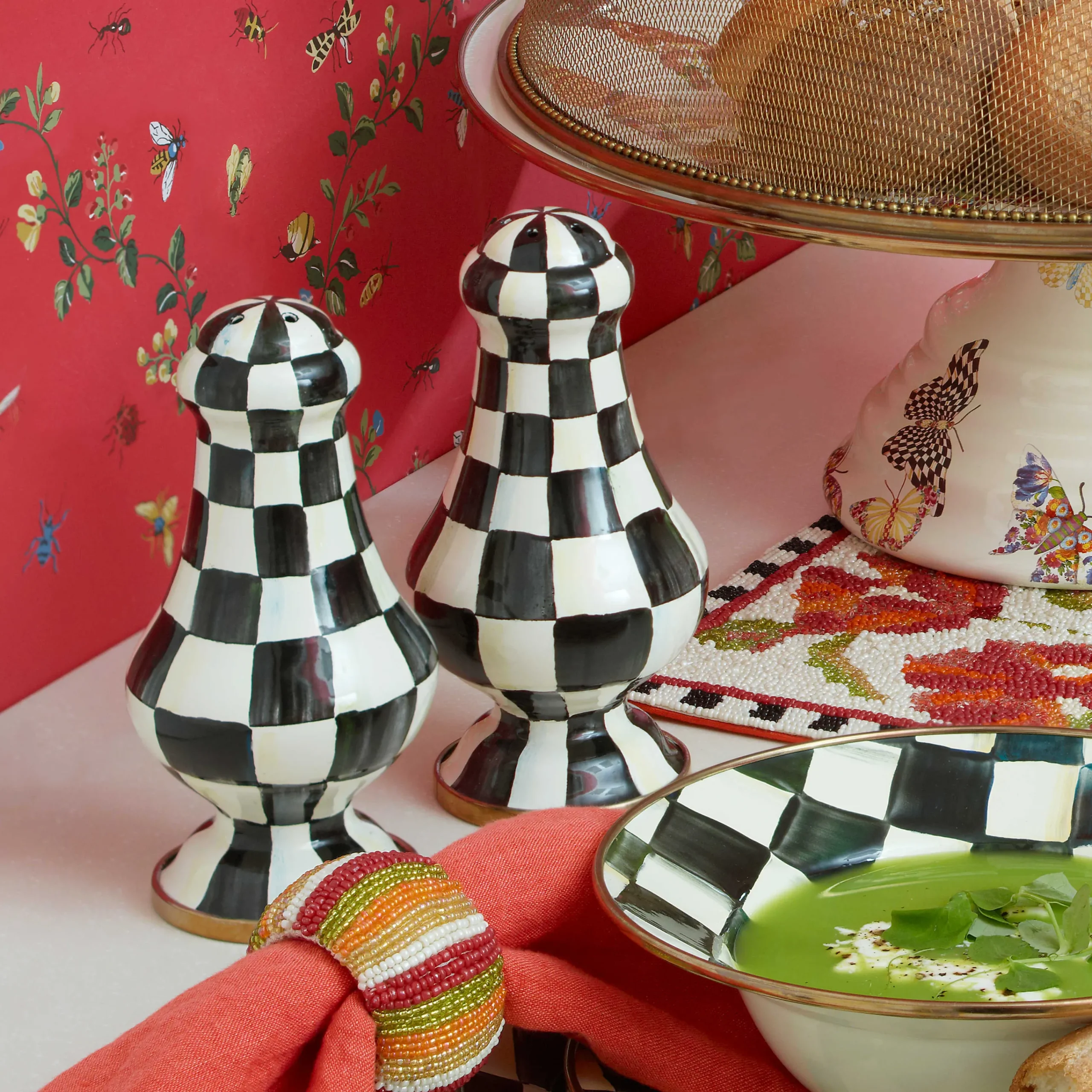 MacKenzie-Childs Courtly Check Enamel Large Salt & Pepper Shakers* Outdoor Entertaining