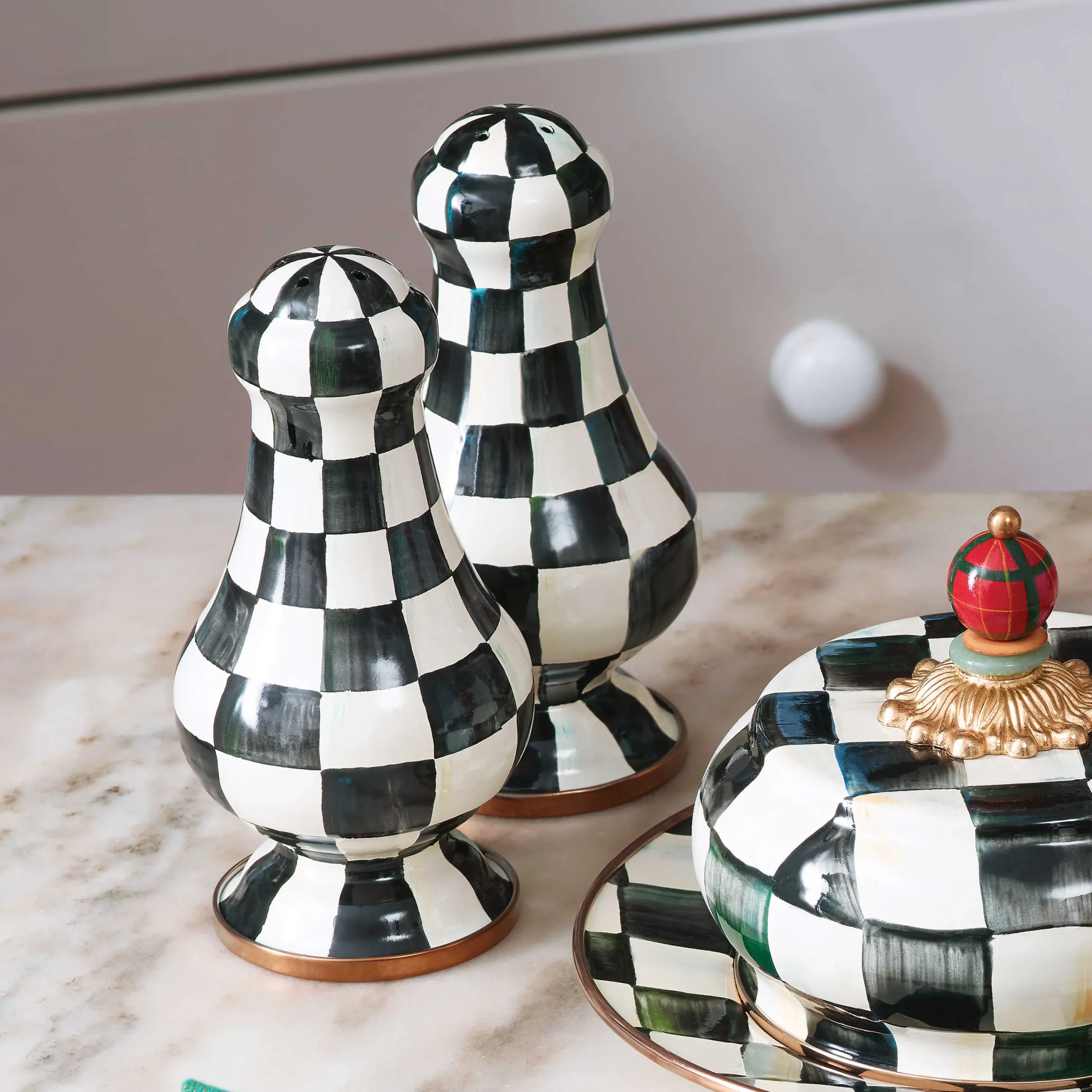 MacKenzie-Childs Courtly Check Enamel Large Salt & Pepper Shakers* Outdoor Entertaining