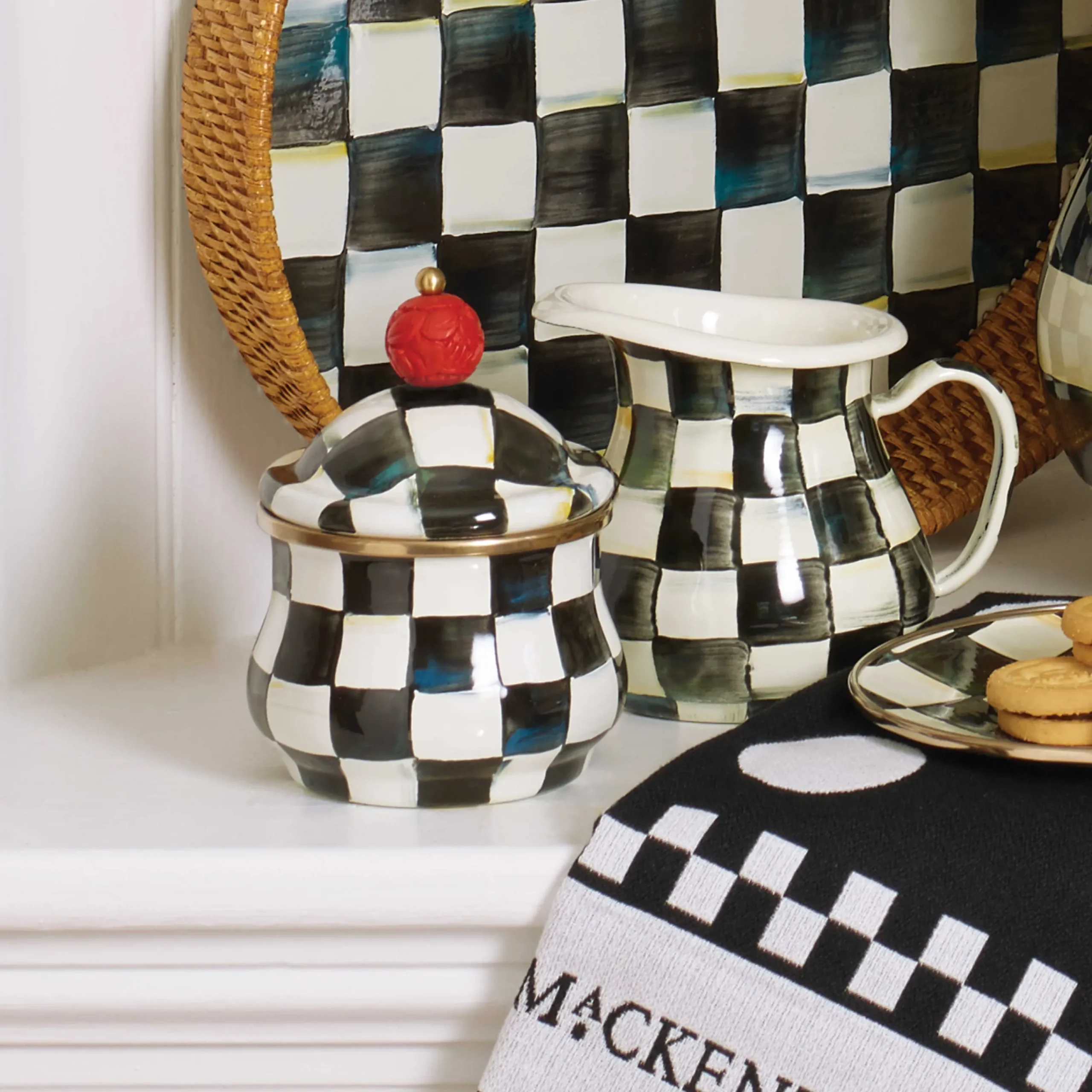 MacKenzie-Childs Courtly Check Enamel Lidded Sugar Bowl* Outdoor Entertaining