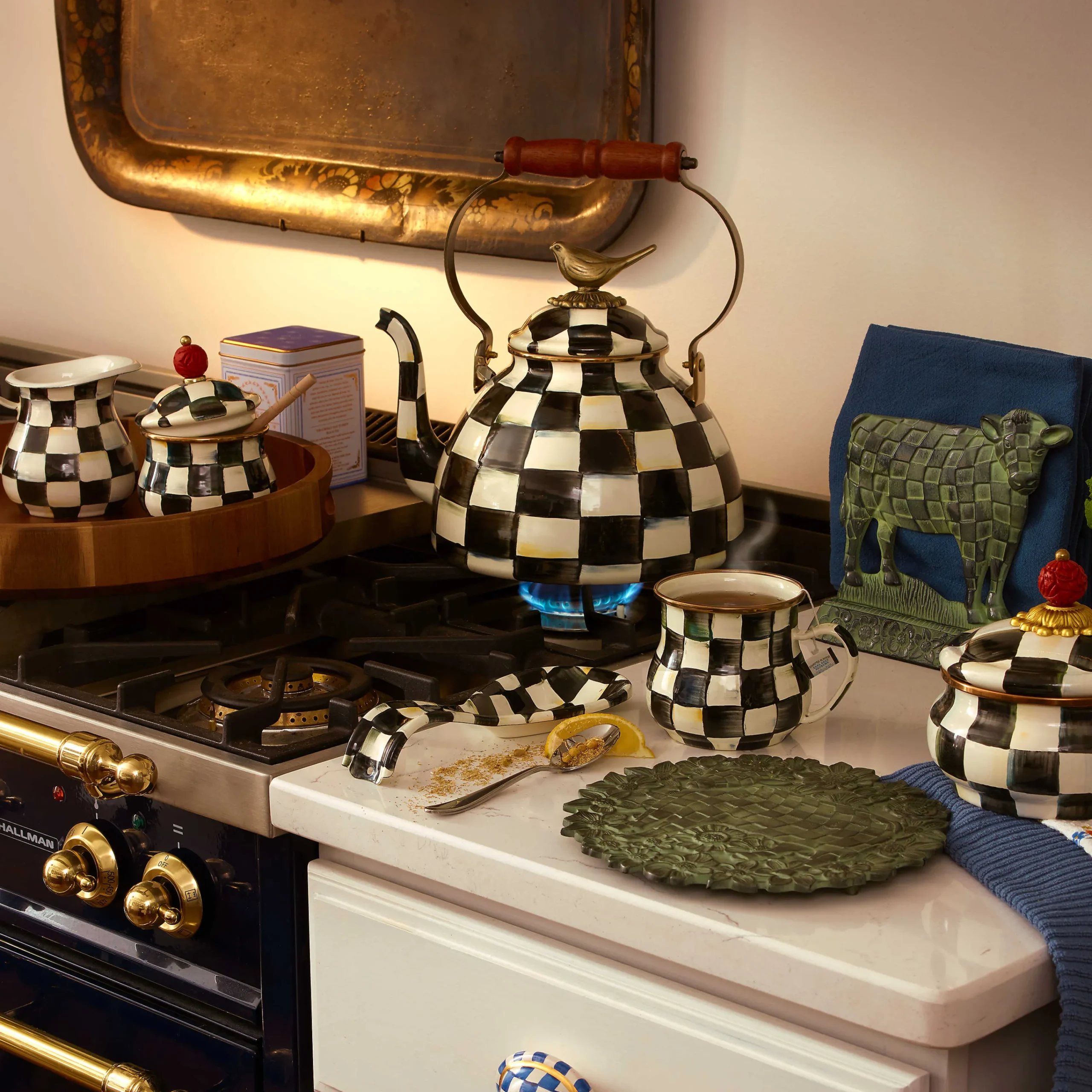 MacKenzie-Childs Courtly Check Enamel Lidded Sugar Bowl* Outdoor Entertaining