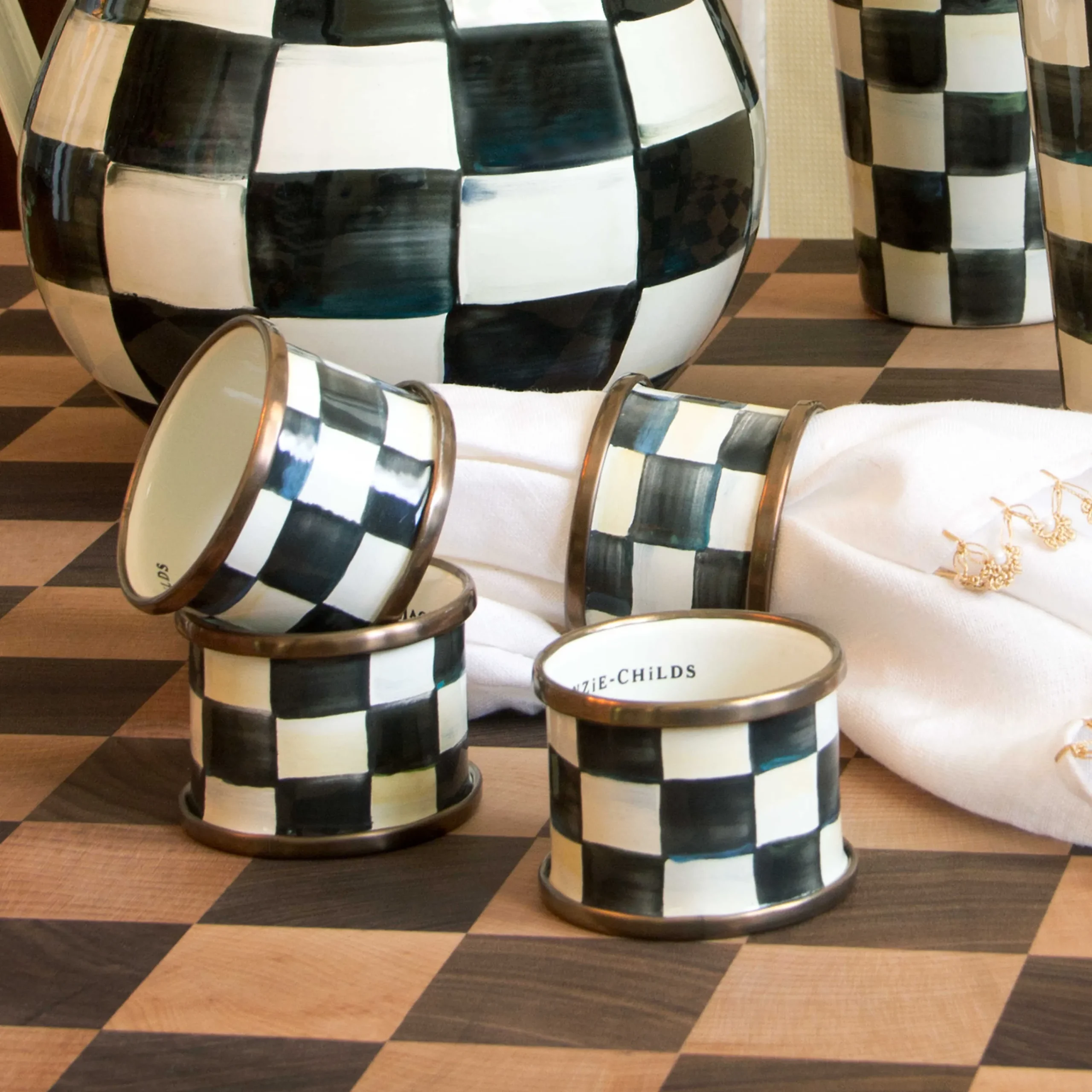 MacKenzie-Childs Courtly Check Enamel Napkin Rings - Set Of 4* Outdoor Entertaining