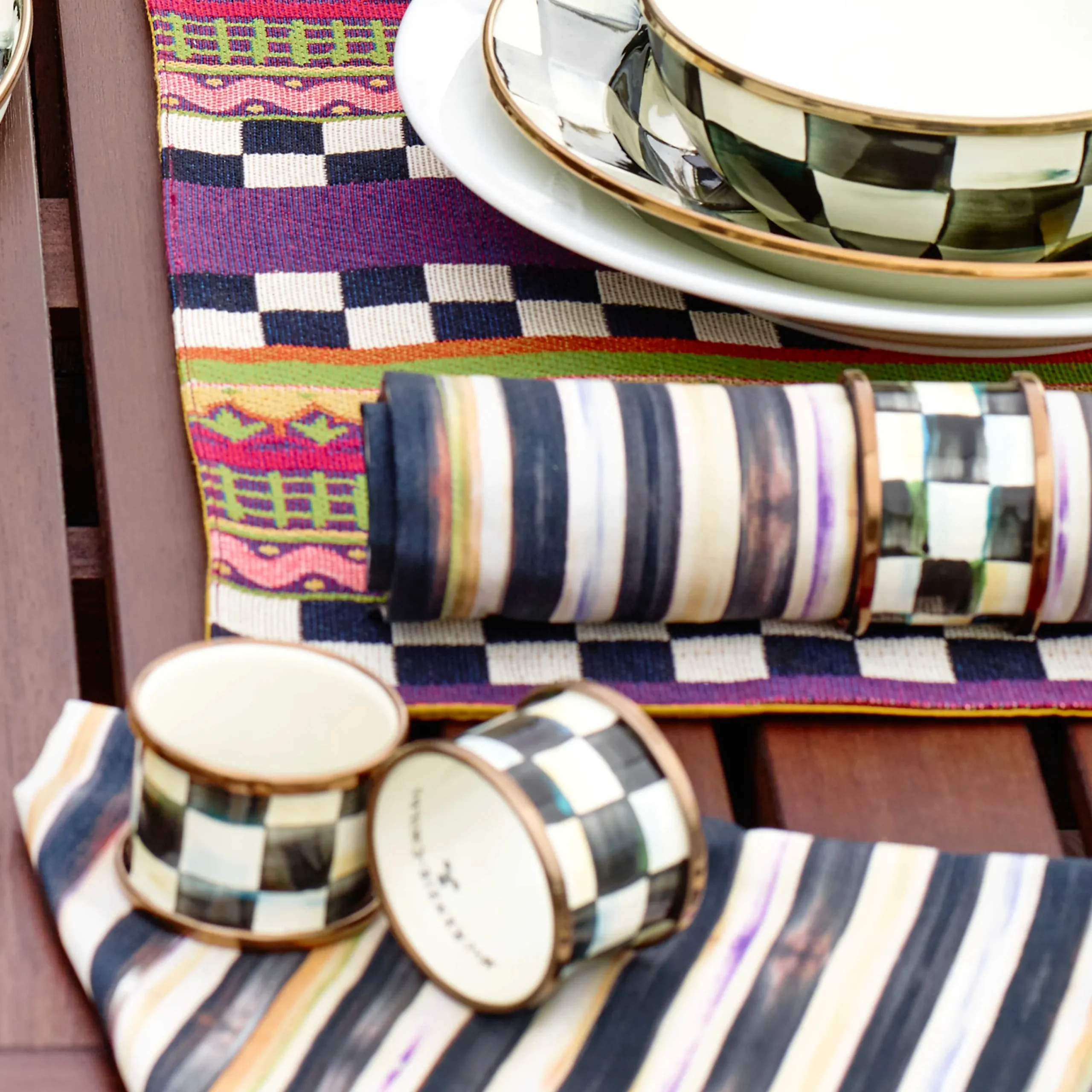 MacKenzie-Childs Courtly Check Enamel Napkin Rings - Set Of 4* Outdoor Entertaining