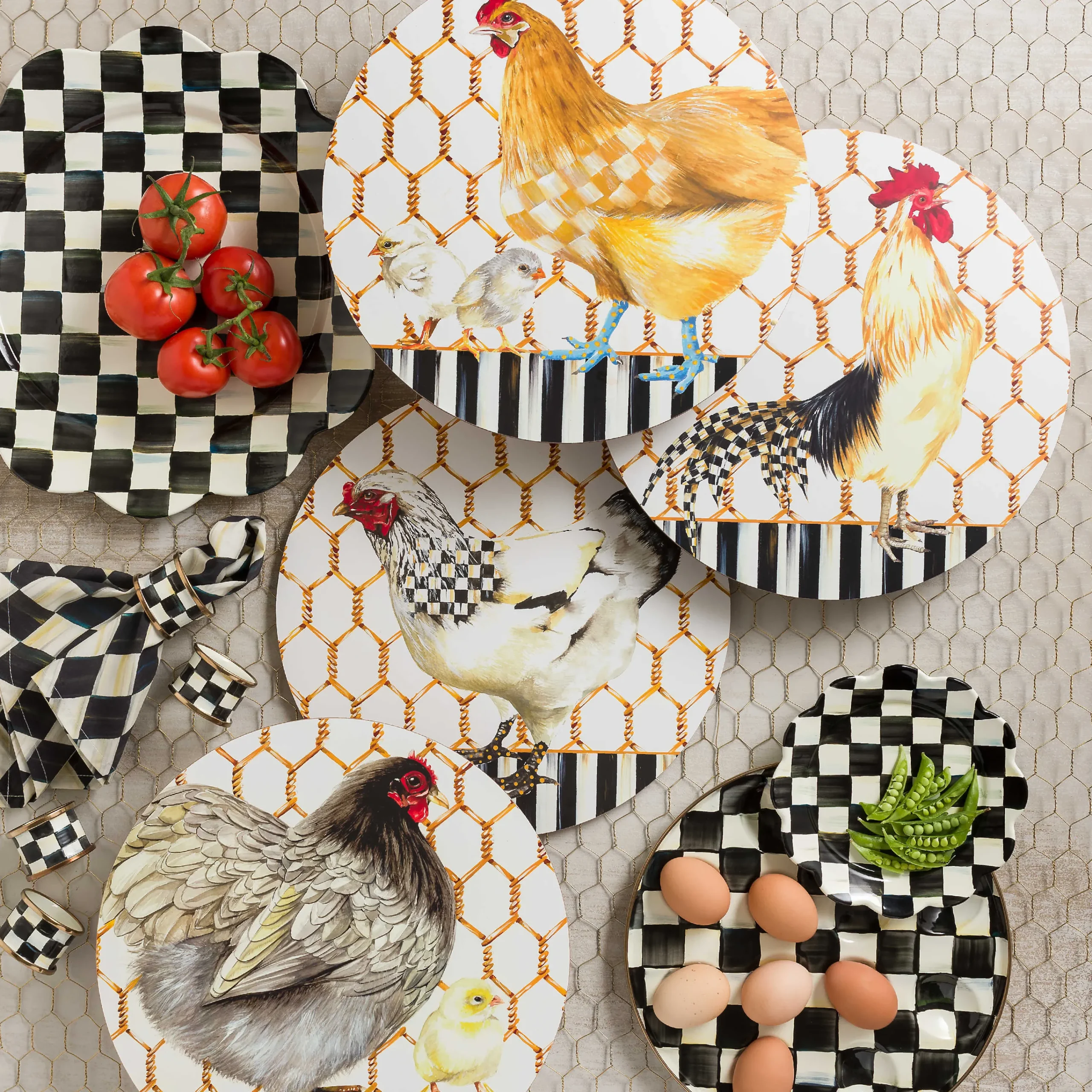 MacKenzie-Childs Courtly Check Enamel Napkin Rings - Set Of 4* Outdoor Entertaining