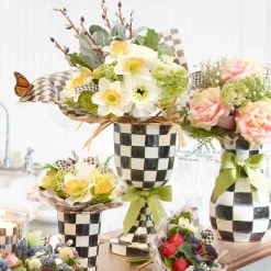 MacKenzie-Childs Courtly Check Enamel Pedestal Vase - Green Bow* Room Accents