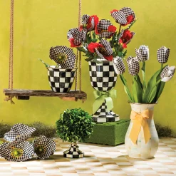 MacKenzie-Childs Courtly Check Enamel Pedestal Vase - Green Bow* Room Accents