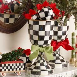 MacKenzie-Childs Courtly Check Enamel Pedestal Vase - Green Bow* Room Accents