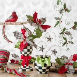 MacKenzie-Childs Courtly Check Enamel Pedestal Vase - Red Bow* Room Accents