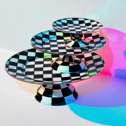 MacKenzie-Childs Courtly Check Enamel Pedestal Platter - Mini* Outdoor Entertaining