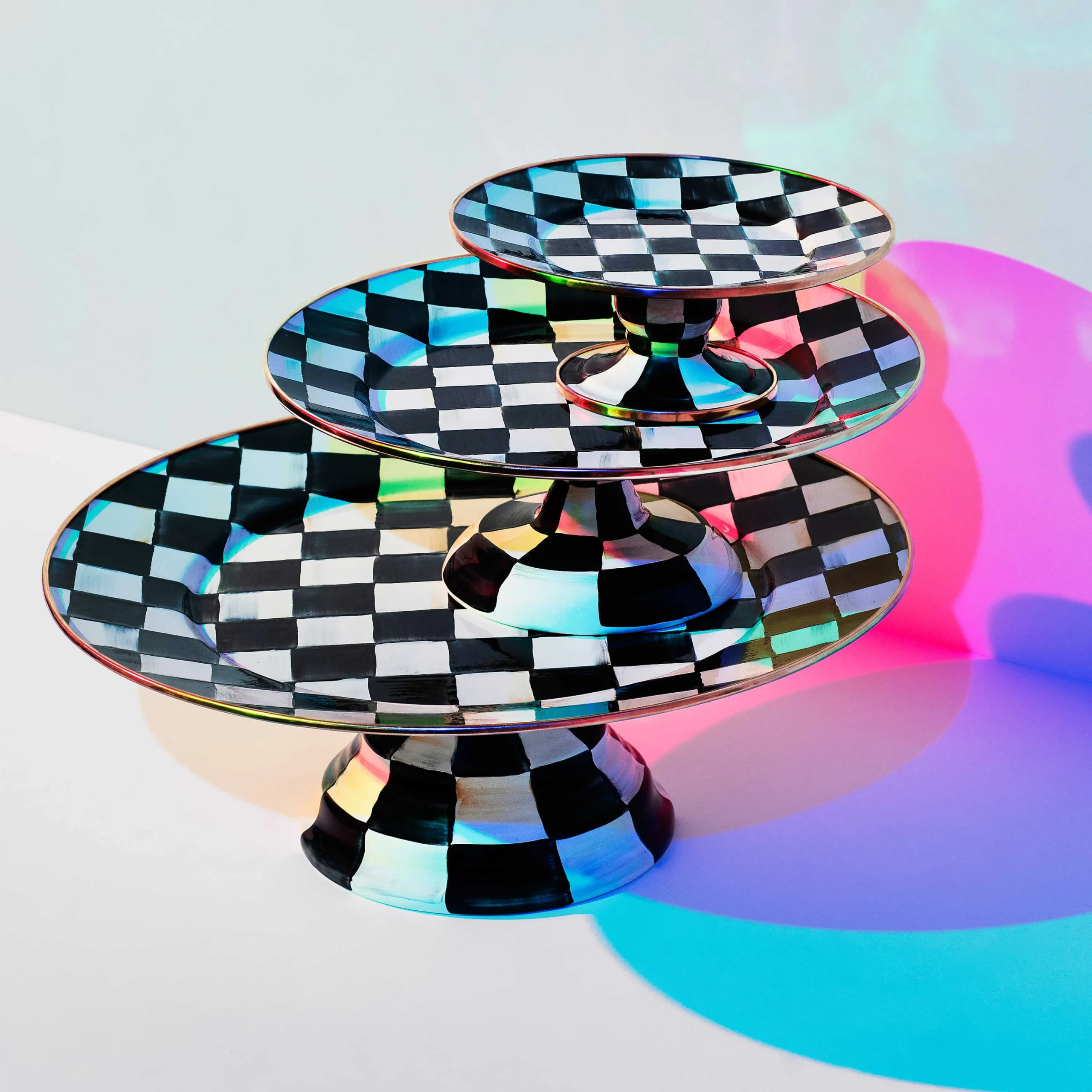 MacKenzie-Childs Courtly Check Enamel Pedestal Platter - Mini* Outdoor Entertaining