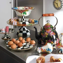 MacKenzie-Childs Courtly Check Enamel Pedestal Platter - Mini* Outdoor Entertaining