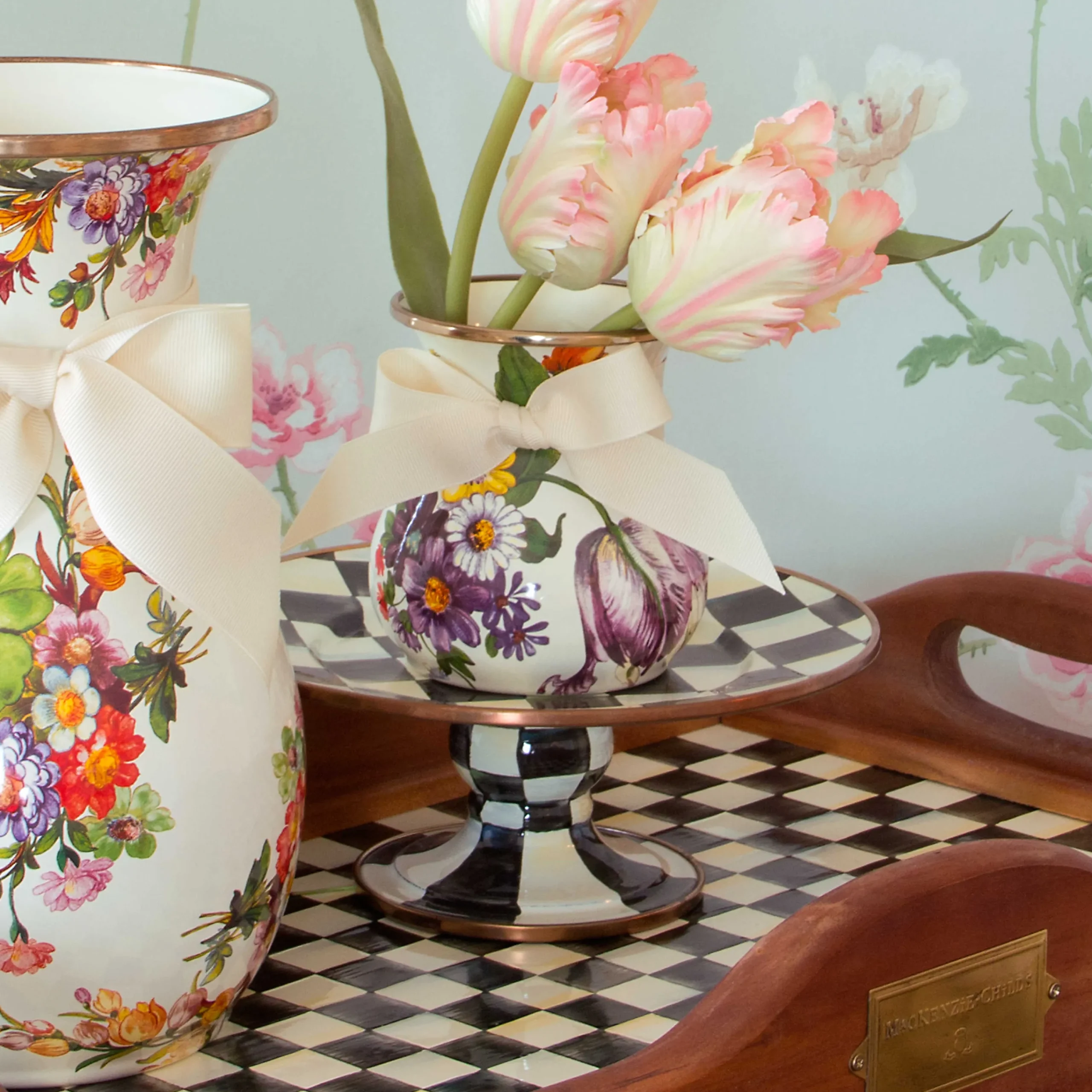 MacKenzie-Childs Courtly Check Enamel Pedestal Platter - Mini* Outdoor Entertaining