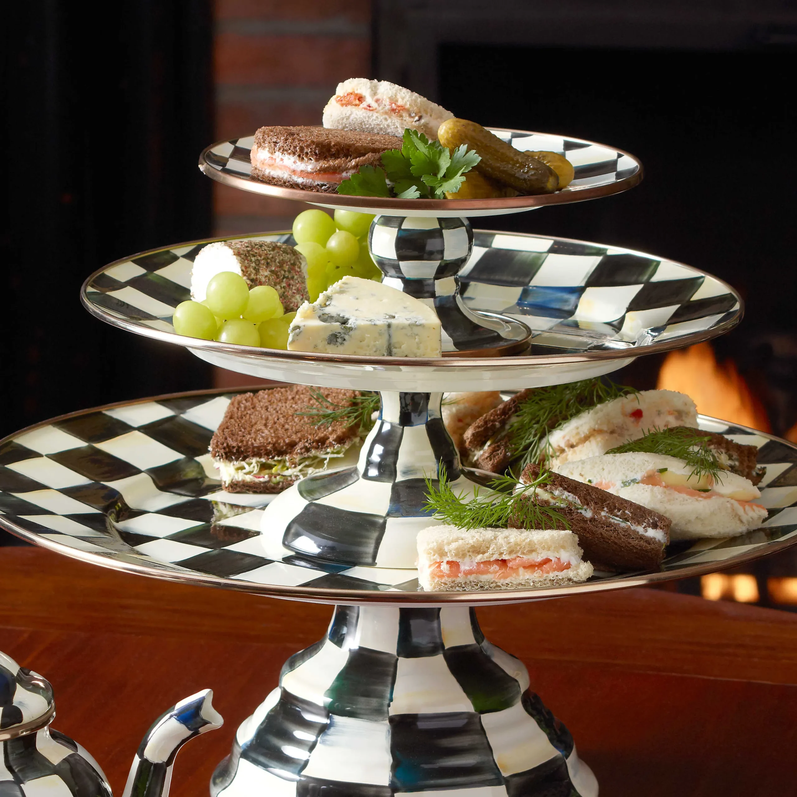 MacKenzie-Childs Courtly Check Enamel Pedestal Platter - Mini* Outdoor Entertaining