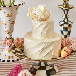 MacKenzie-Childs Courtly Check Enamel Pedestal Platter - Small* Outdoor Entertaining