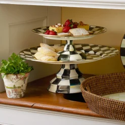 MacKenzie-Childs Courtly Check Enamel Pedestal Platter - Large* Outdoor Entertaining