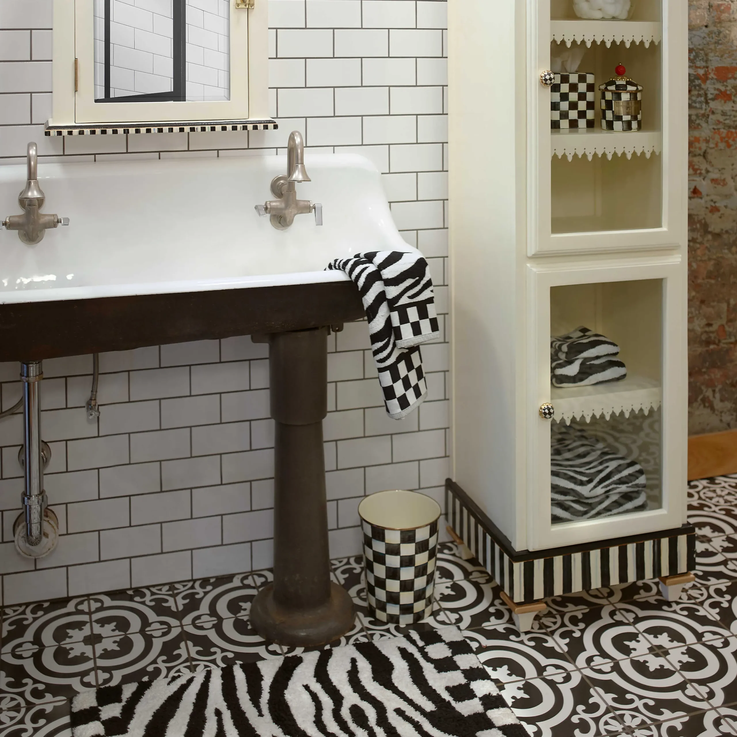 MacKenzie-Childs Courtly Check Enamel Waste Bin* Bed & Bath