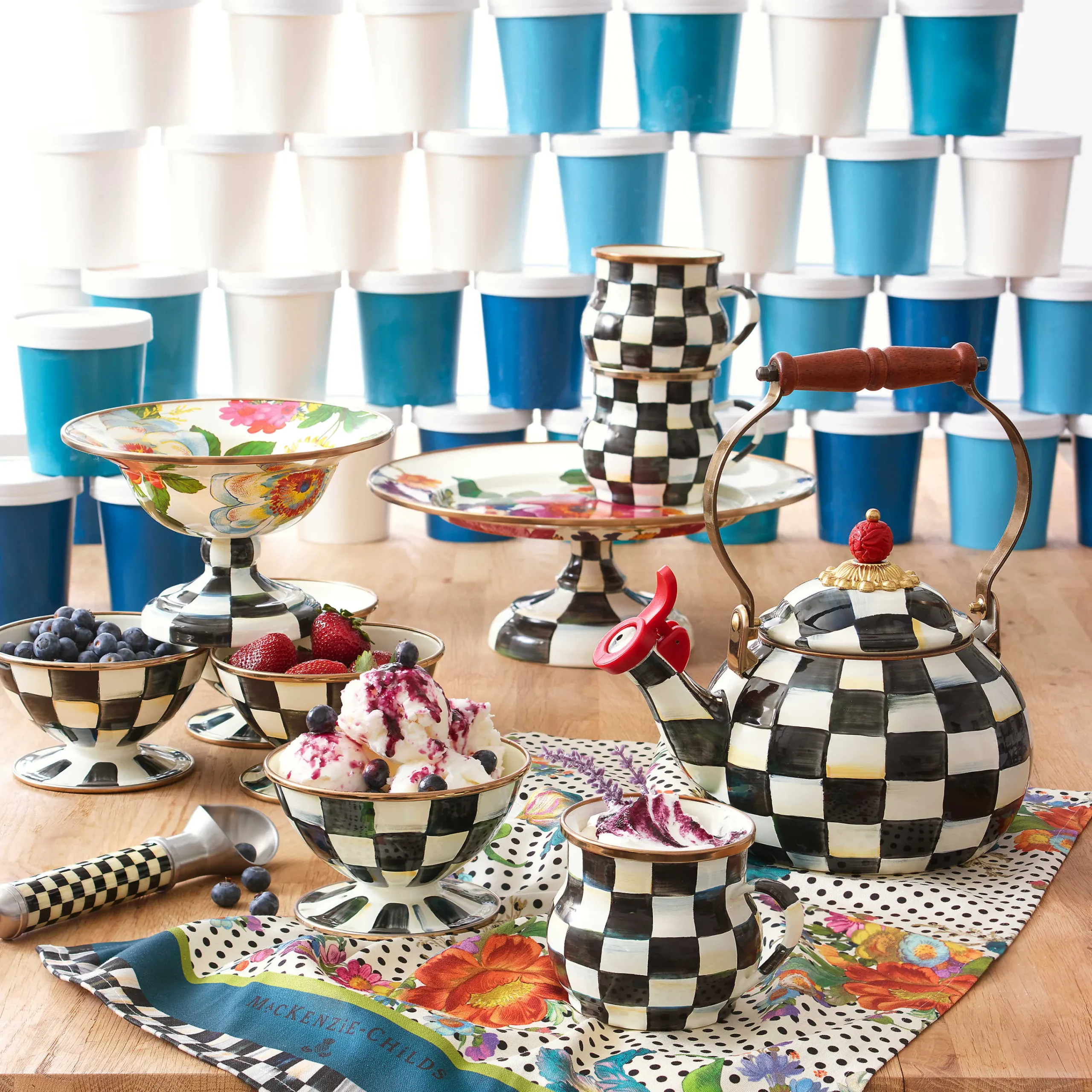 MacKenzie-Childs Courtly Check Enamel Whistling Tea Kettle* Tea Kettles