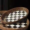 MacKenzie-Childs Courtly Check Rattan & Enamel Tray - Small* Outdoor Entertaining