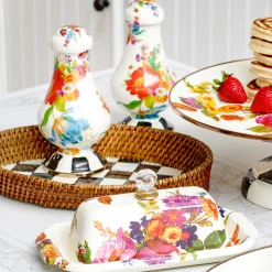 MacKenzie-Childs Courtly Check Rattan & Enamel Tray - Small* Outdoor Entertaining