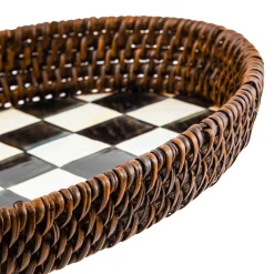 MacKenzie-Childs Courtly Check Rattan & Enamel Tray - Small* Outdoor Entertaining