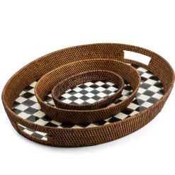 MacKenzie-Childs Courtly Check Rattan & Enamel Tray - Large* Outdoor Entertaining