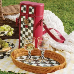 MacKenzie-Childs Courtly Check Rattan & Enamel Tray - Large* Outdoor Entertaining
