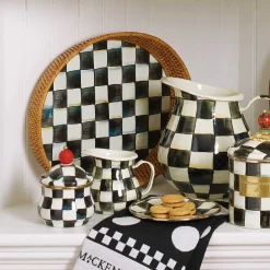 MacKenzie-Childs Courtly Check Rattan & Enamel Tray - Large* Outdoor Entertaining