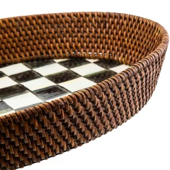MacKenzie-Childs Courtly Check Rattan & Enamel Tray - Large* Outdoor Entertaining