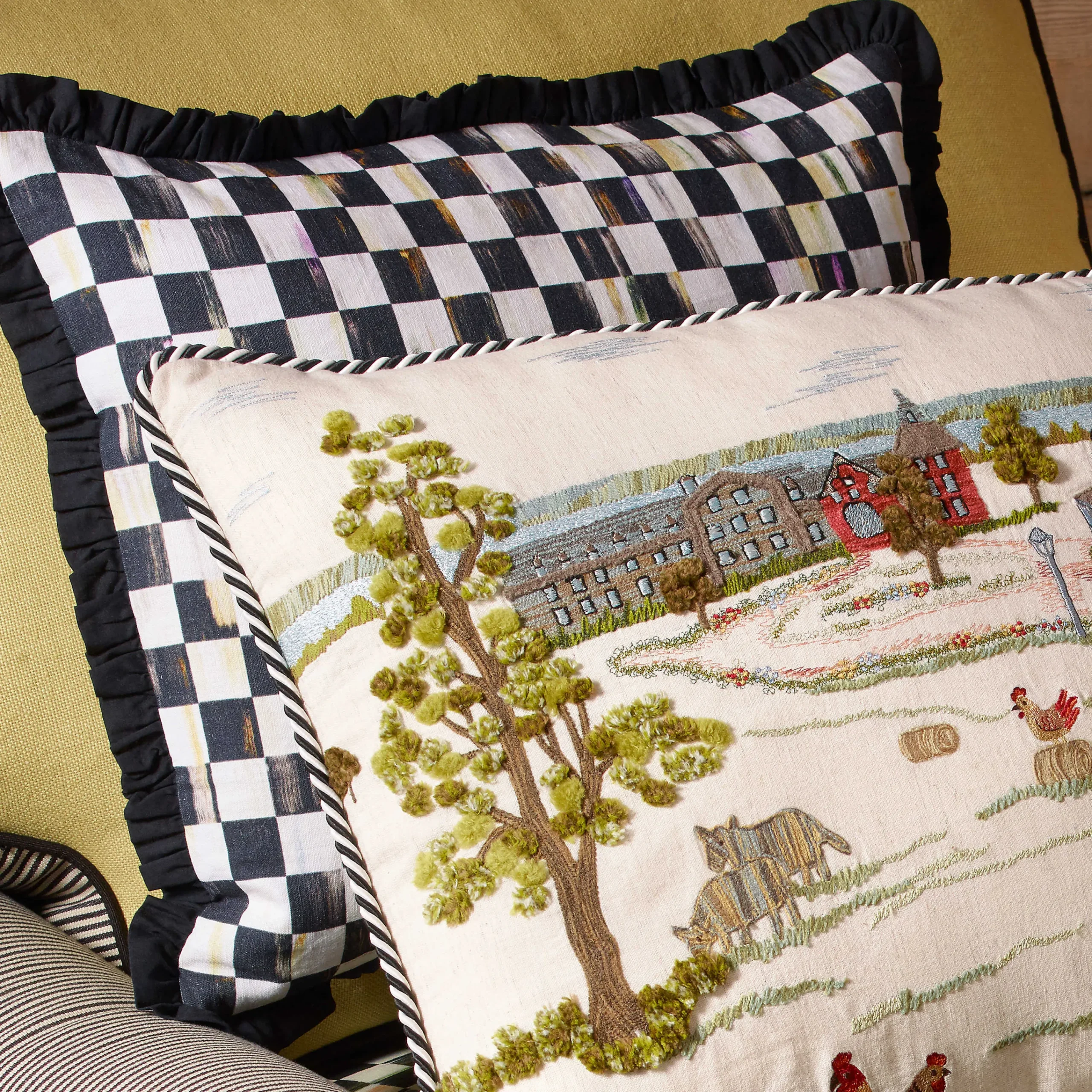 MacKenzie-Childs Courtly Check Ruffled Square Pillow* Pillows, Throws, & Cushions