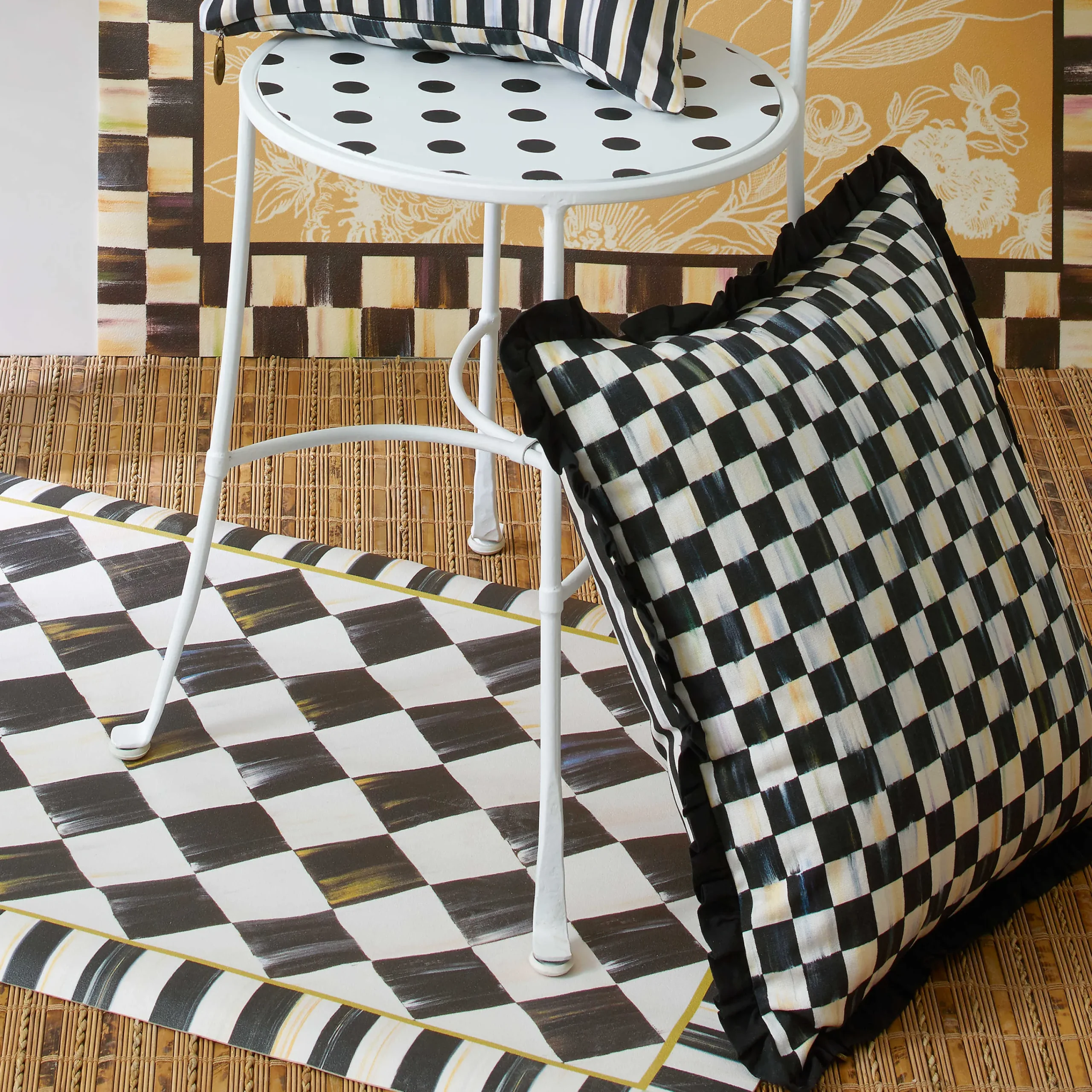 MacKenzie-Childs Courtly Check Ruffled Square Pillow* Pillows, Throws, & Cushions