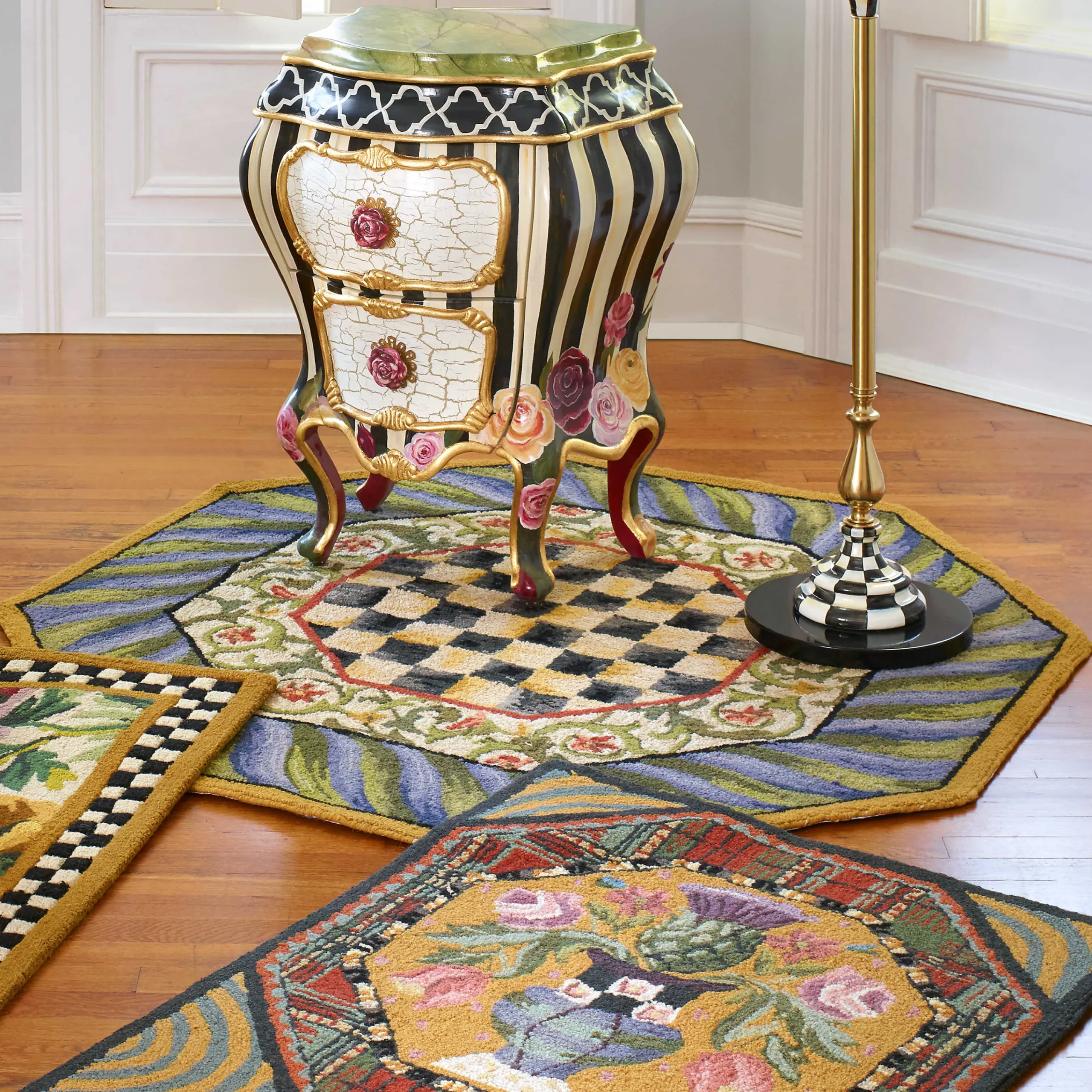 MacKenzie-Childs Courtly Check Rug - 5' Octagon - Purple & Green* Rugs